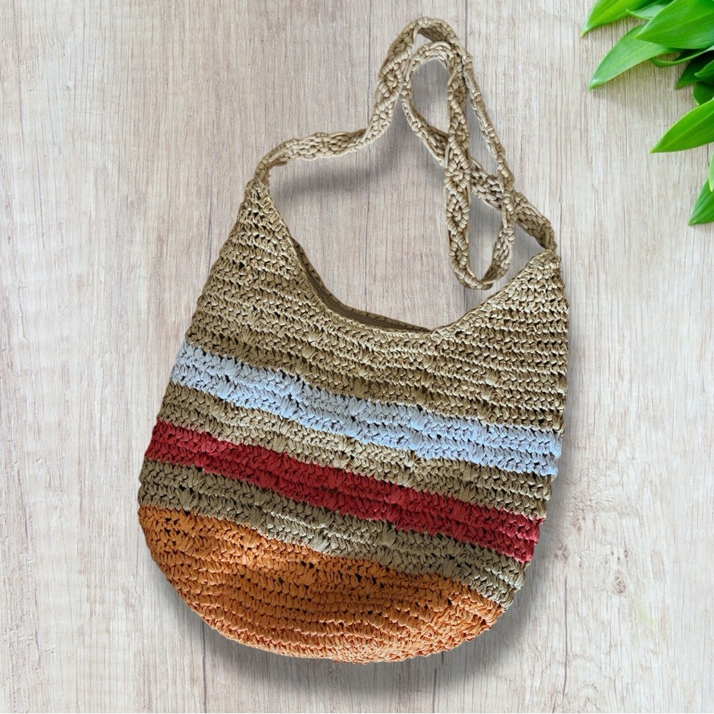 Universal Threads Straw Striped Hobo Bag Paper Woven Crossbody Shoulder Tote
